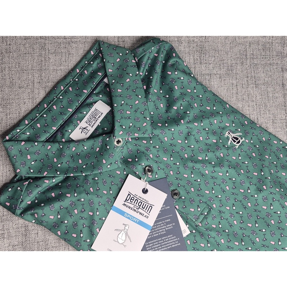 Original Penguin XL Men's Golf Polo Cocktail NEW$90 Green Stretch Shirt Martinis